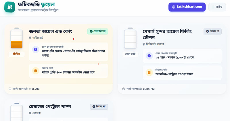 ফটিকছড়ি লাইভ ফুয়েল মনিটরিং সিস্টেম