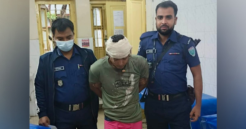 ঘাতক জসিম মিয়াকে গ্রেপ্তার করেছে শ্রীমঙ্গল থানা পুলিশ। ছবি: প্রতিবেদক
