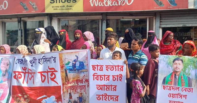 জুলাই হত্যাকাণ্ডে হাসিনাসহ খুনিদের ফাঁসির দাবিতে শ্রীমঙ্গলে মানববন্ধন